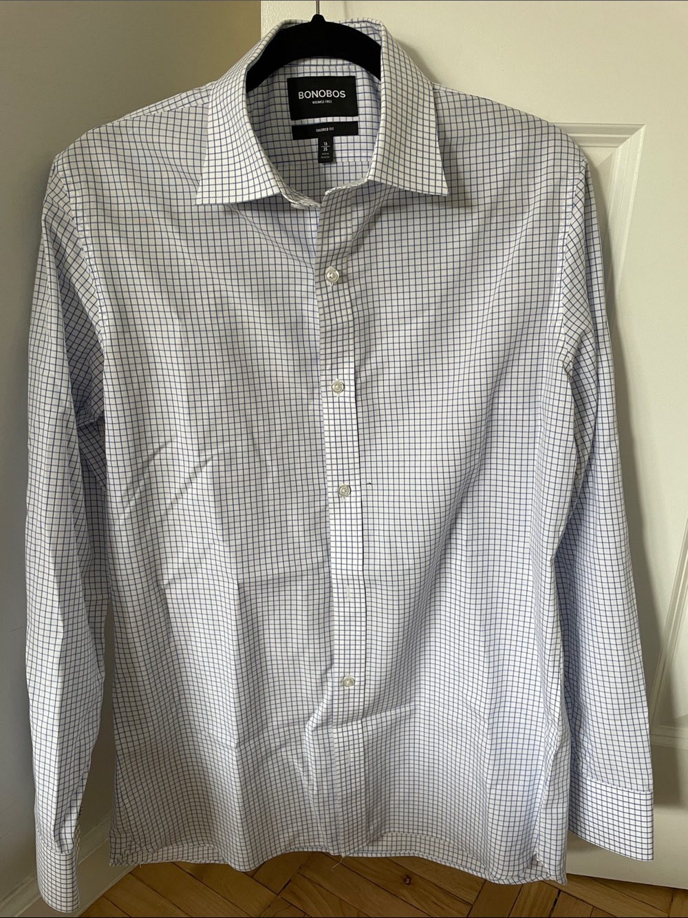 Men's Blue and White Check Dress Shirt